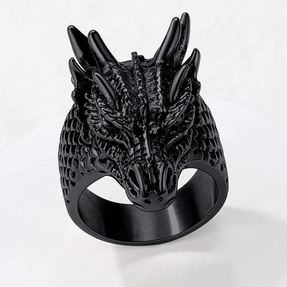 Stainless Steel Black Dragon Head Ring Sz 7 – Symbol of Power & Protection